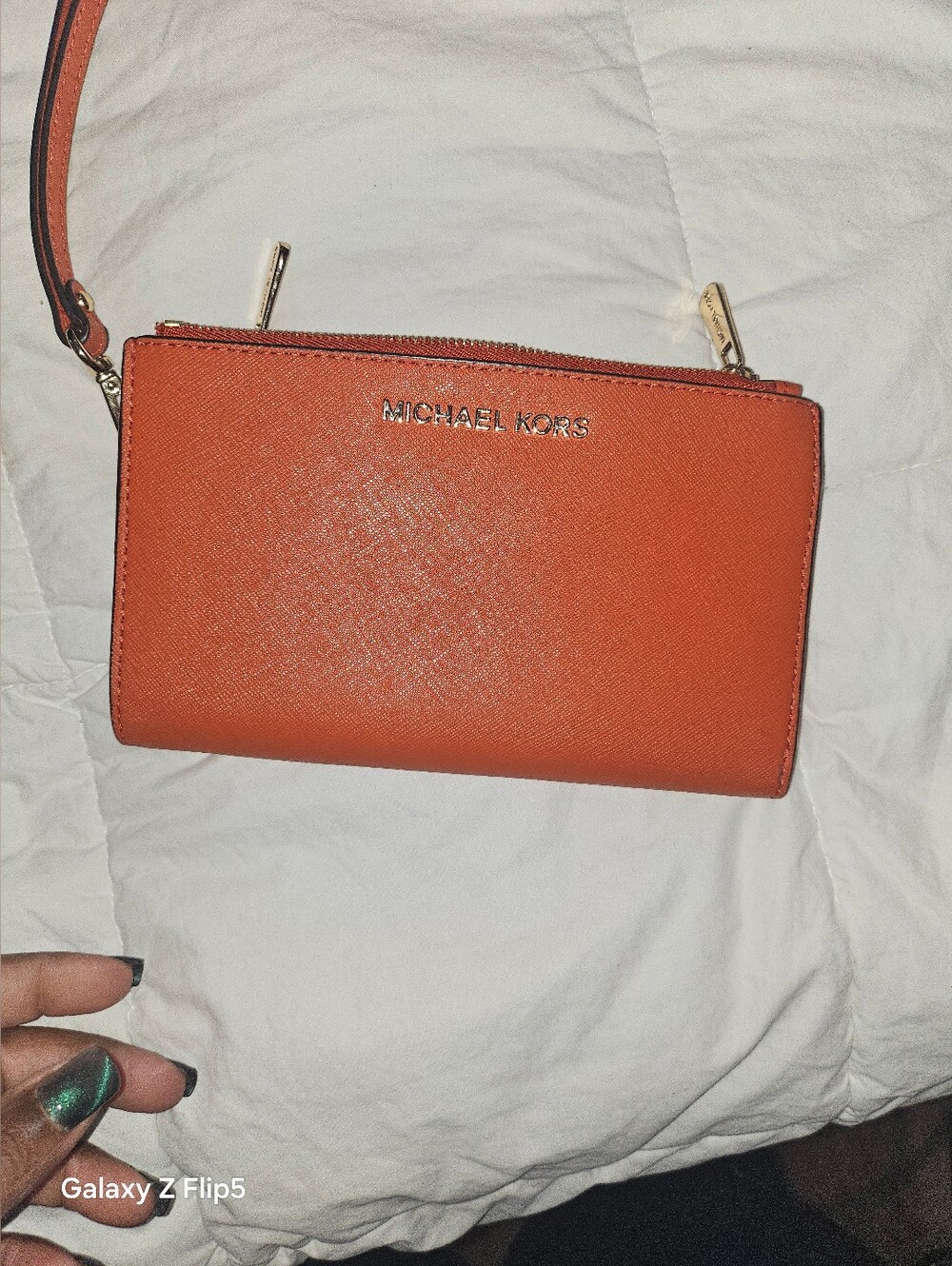 Michael Kors Orange Saffiano Wristlet Clutch with Gold Hardware